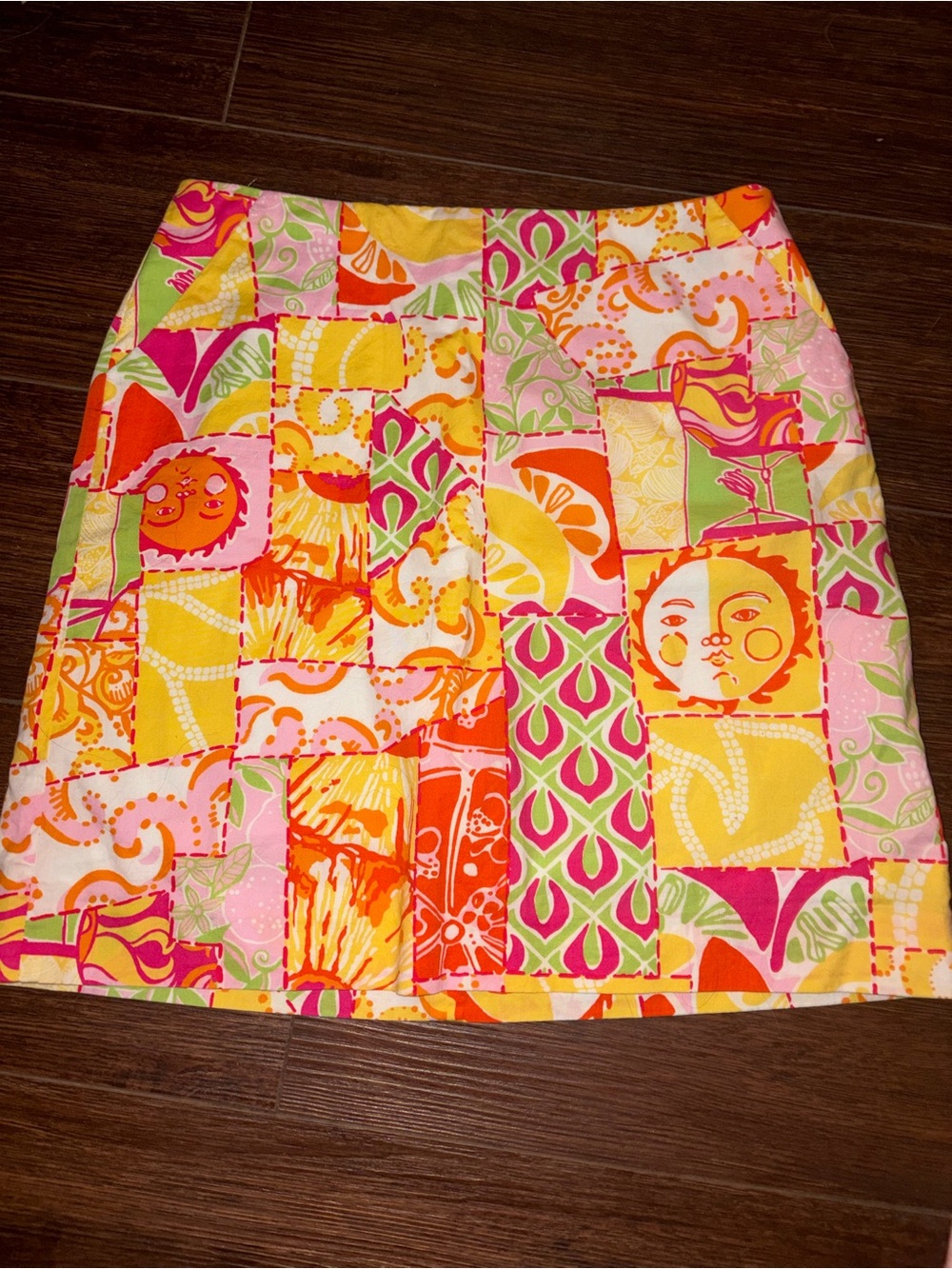 Lilly Pulitzer Patchwork Sun Motif Mini Skirt - Pink, Yellow & Orange